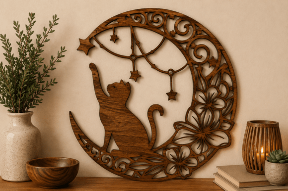 Moon Cat Wall Art SVG Laser Cut File - Download Now