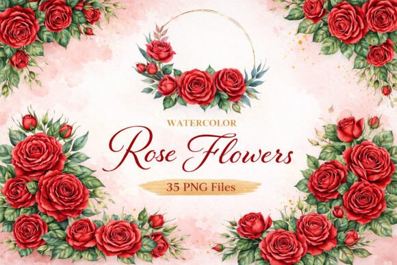 Watercolor Rose Bouquet PNG Bundle - Download Now