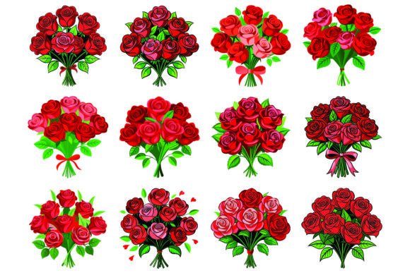 Red Rose Bouquet Bundle Vector Set - Download Now