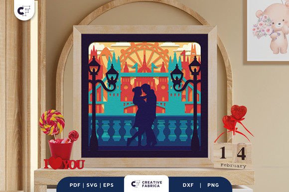 Romantic Couple in London 3D Shadow Box - Download Now