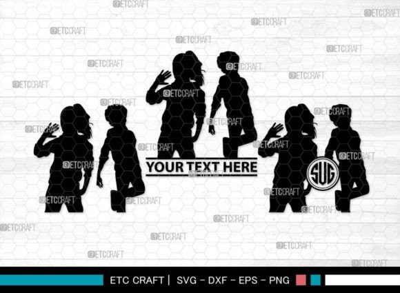 Girls and Boys Monogram, Kids Silhouette - Download Now