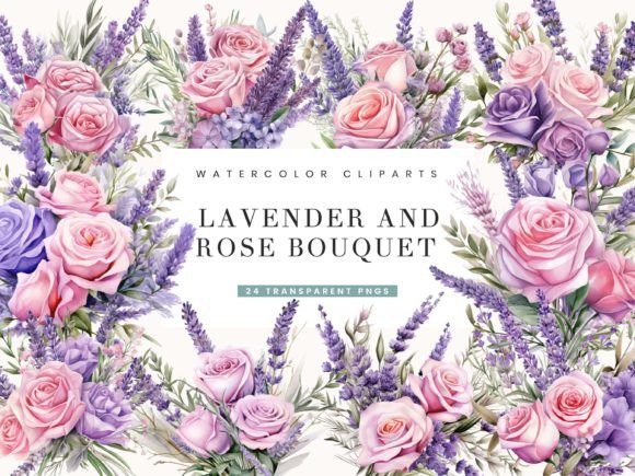 Lavender and Rose Bouquet Clipart Bundle - Download Now